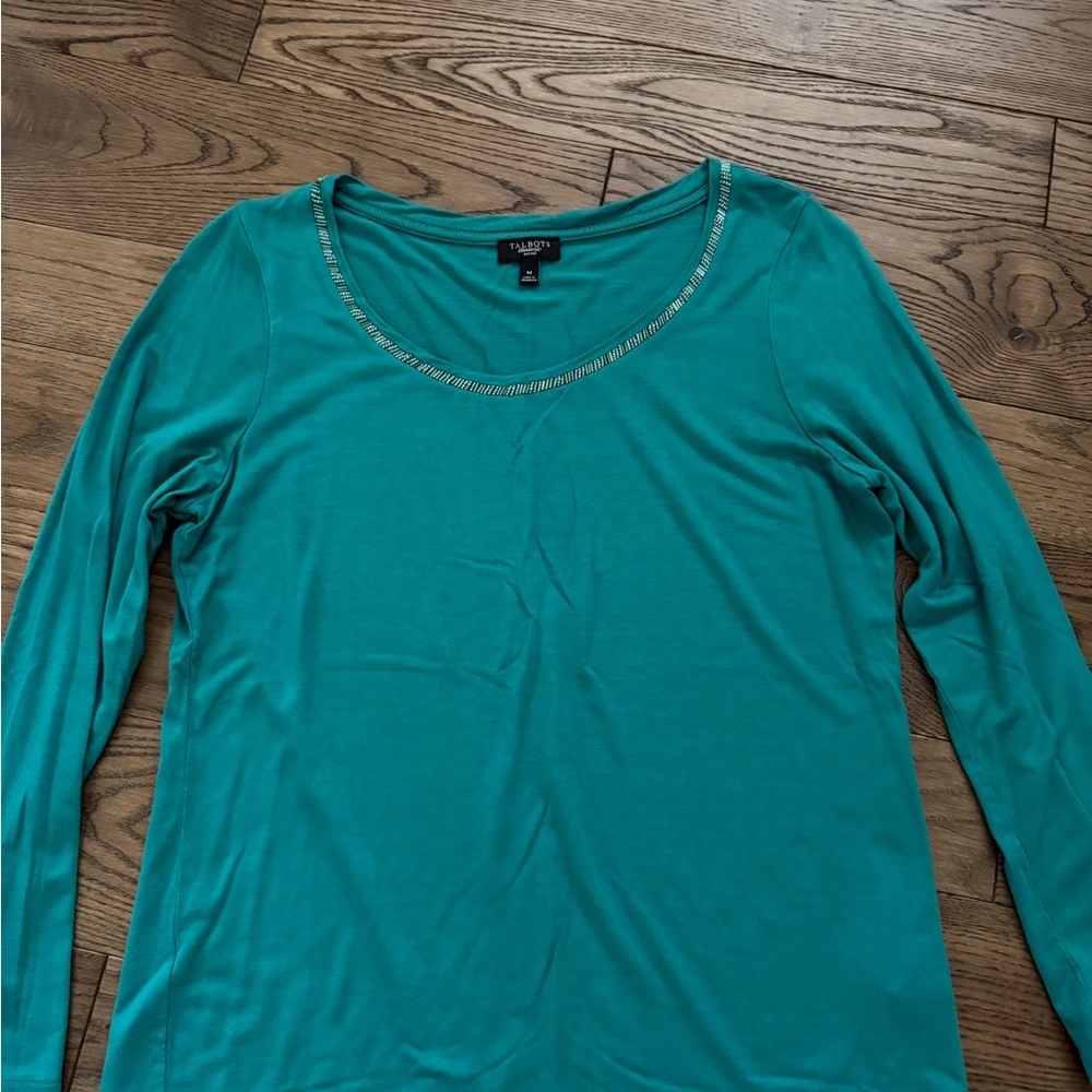 Talbots Long Sleeve Top with Embellished Neckline